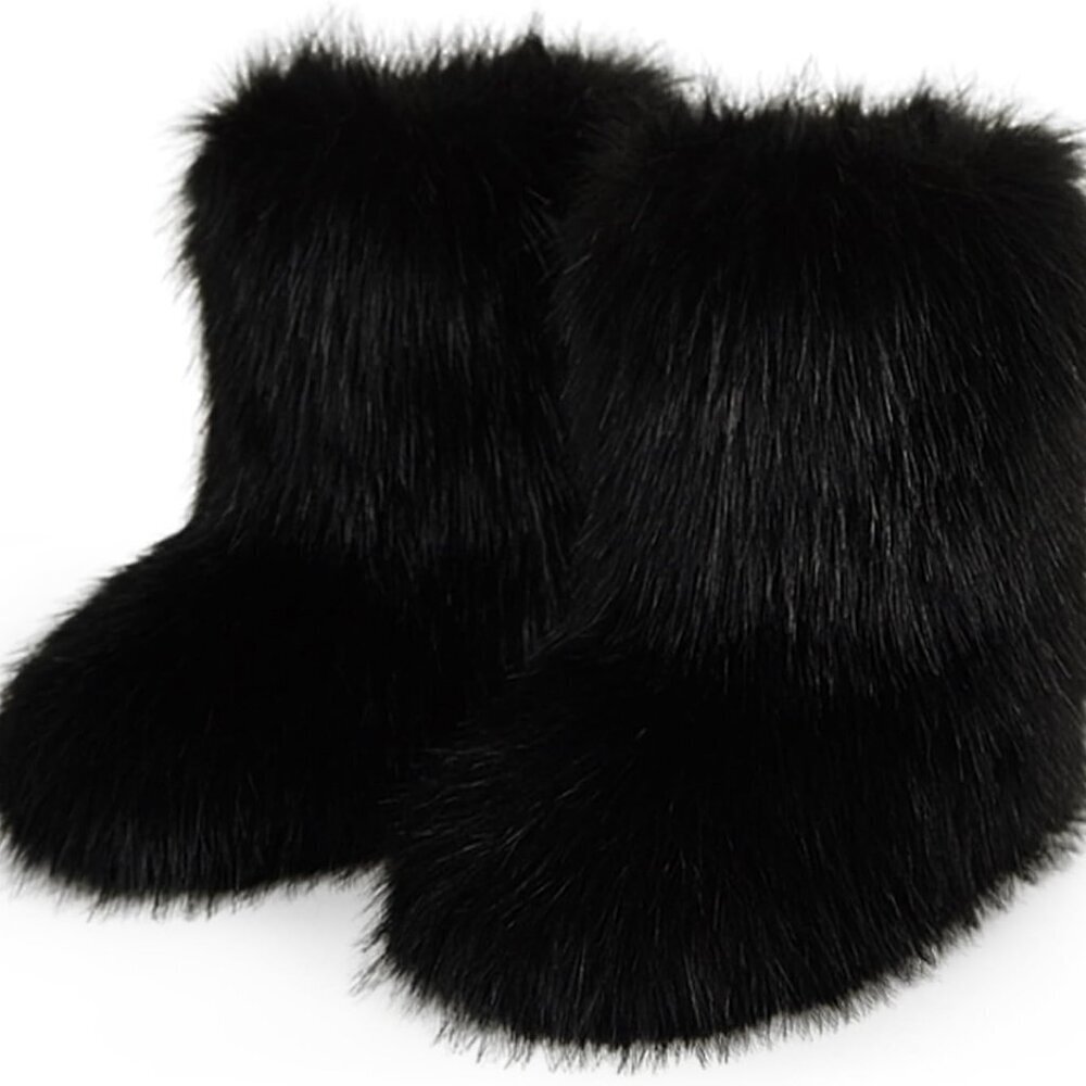 Faux Fur Boots Women Snow Cozy Warm Flat Calf High Non-Slip Winter Shoes